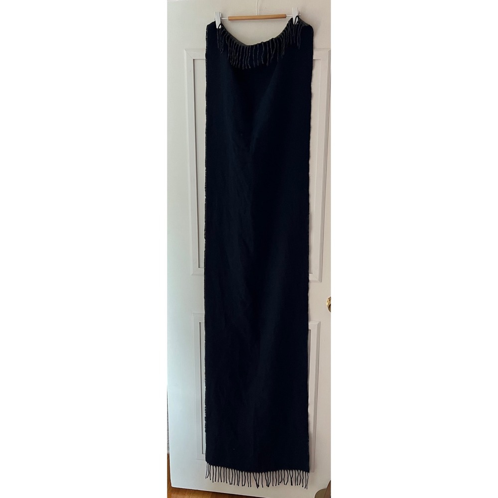 J.Crew Reversible Oversized Scarf Navy Blue Charcoal Gray Fringe